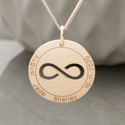 Solid Rose Gold  Personalised Infinity Disc Pendant 