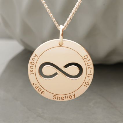 Solid Rose Gold Personalised Infinity Disc Pendant 