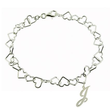 Sterling Silver Light Heart Charm Bracelet With Initial Charm 