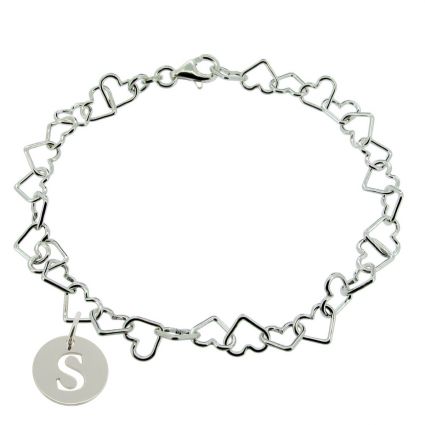 Sterling Silver Light Heart Charm Bracelet With Initial Disc Charm