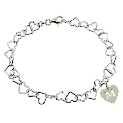 Sterling Silver Light Heart Charm Bracelet With Initial Heart Charm 