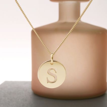 Gold disc initial pendant top