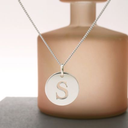 9ct White Gold Initial Disc Pendant