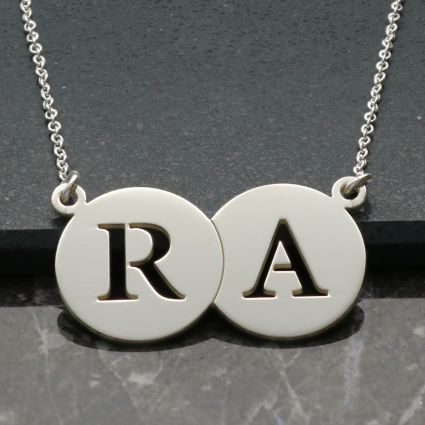 Sterling Silver Double Disc Cut Out Initial Pendant