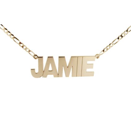 9ct Yellow Gold Plated Mens Block Style Extra Large Personalised Name Necklace