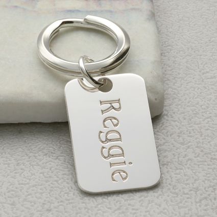 Sterling Silver Name Rectangle Keyring With Optional Engraving
