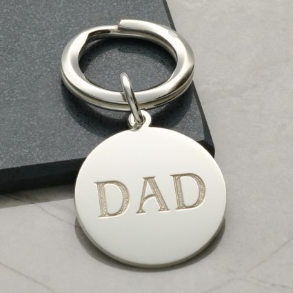 Sterling Silver Dad Round Keyring With Optional Engraving
