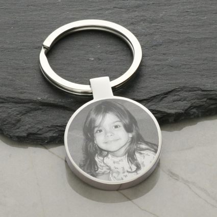 Stainless Steel Photo Engraved Round Keyring