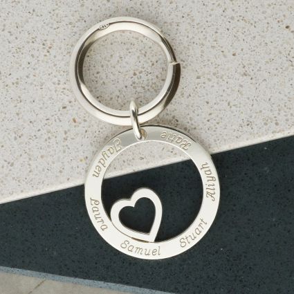 Sterling Silver Heart Disc Personalised Keyring