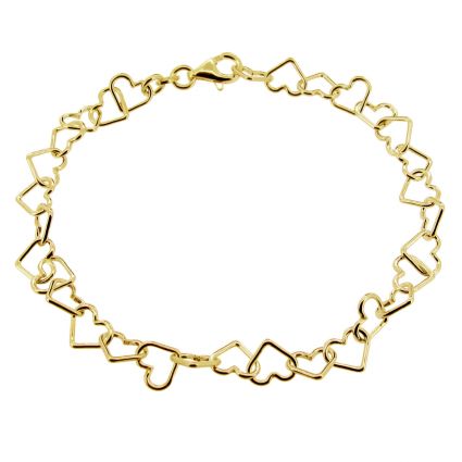 Yellow Gold Plated Heart Link Charm Bracelet