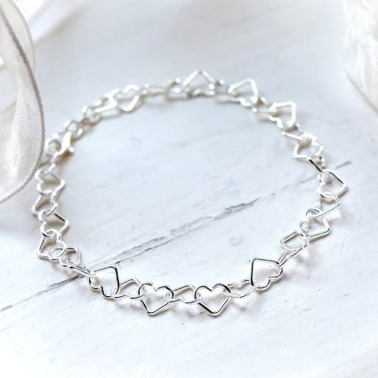 Sterling Silver Heart Link Charm Bracelet