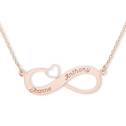 9ct Rose Gold Plated Infinity With Heart Necklace