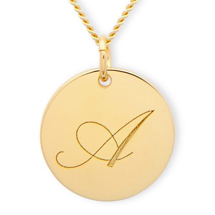 Yellow Gold Plated Engraved Inital Disc And Optional Chain