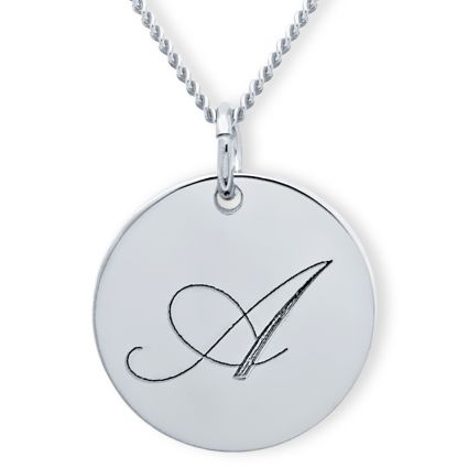 9ct White Gold Engraved Inital Disc & Optional Chain