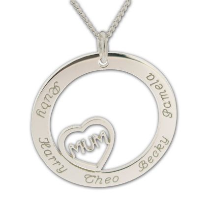 Sterling Silver Mum Heart Disc Personalised Necklace