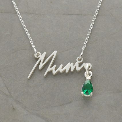 Sterling Silver Mum Signature Necklace With Birthstone