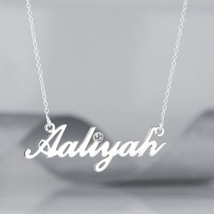 9ct White Gold Carrie Style Personalised Name Necklace With Diamond