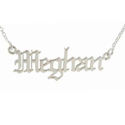 9ct White Gold Gothic Old English Personalised Name Necklace