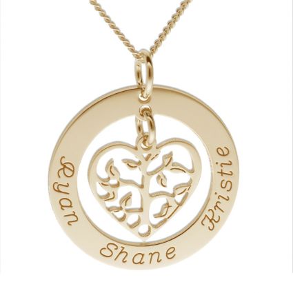 9ct Yellow Gold Plated Filigree Heart Tree of Life Family Necklace