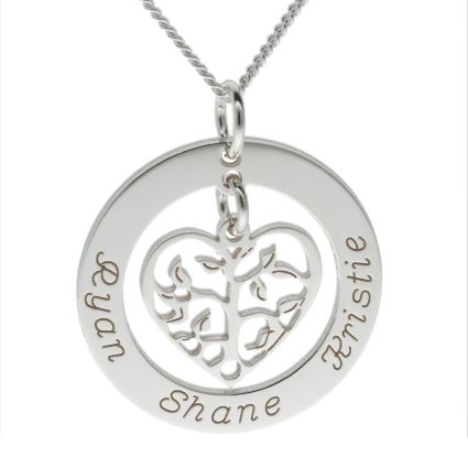 9ct White Gold Filigree Heart Tree of Life Family Necklace
