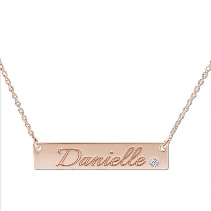 9ct Rose Gold Name Bar Tag Pendant With Crystal Or Real Diamond