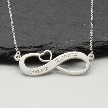 9ct White Gold Infinity With Heart Necklace