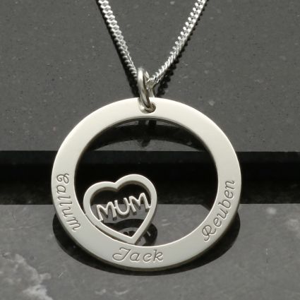 Sterling Silver Mum Heart Disc Personalised Necklace