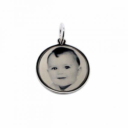 9ct White Gold 19mm Round Photo Engraved Disc Pendant