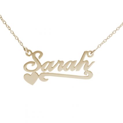9ct Yellow Gold Carrie Style Personalised Name Necklace With Heart & Scroll