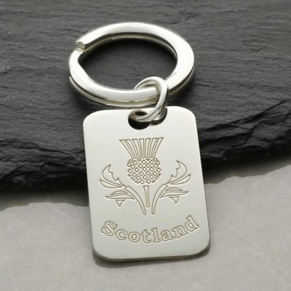 Sterling Silver Rectangle Scotland Keyring With Optional Engraving