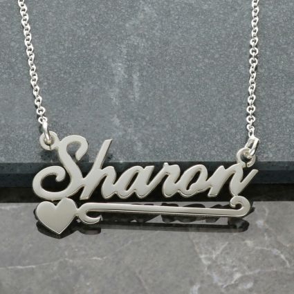 9ct White Gold Carrie Style Personalised Name Necklace With Heart & Scroll