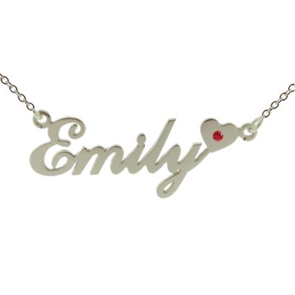Sterling Silver Carrie Style (Sex & The City) Personalised Name Necklace With Heart & Birthstone