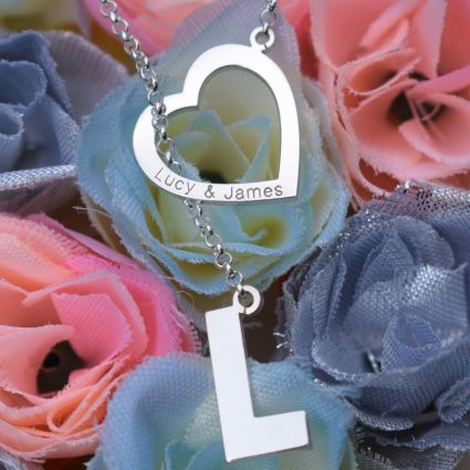 Sterling Silver Heart & Initial Slip Through Necklace