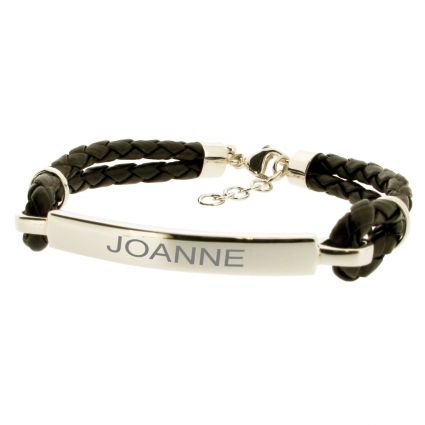 Ladies ID Bracelet Leather and Sterling Silver