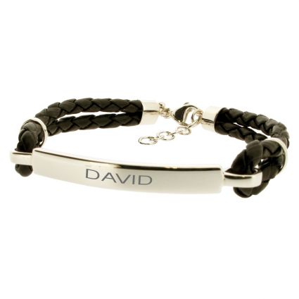 Mens ID Bracelet Leather and Sterling Silver