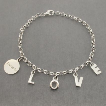 Sterling Silver Love Bracelet With Engraved Sterling Silver Disc