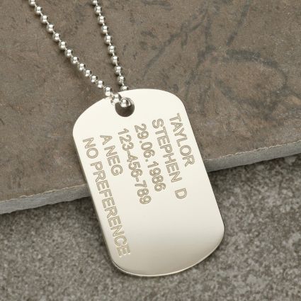 Sterling Silver Large Army Style Dog Tag With Optional Engraving