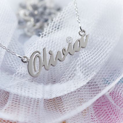 Sterling Silver Carrie Style Personalised Name Necklace With Swarovski Crystal (Sex & The City)