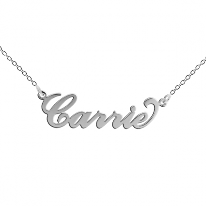 9ct White Gold Carrie Style Personalised Name Necklace with Curl
