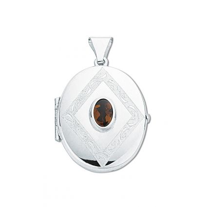 Sterling Silver Oval Locket With Garnet & Optional Engraving 