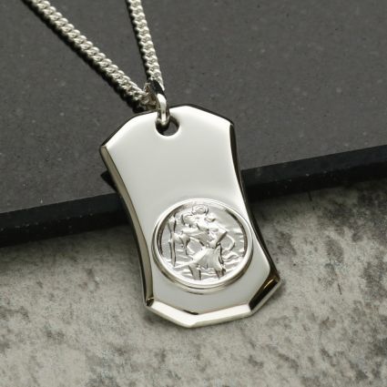 Sterling Silver St Christopher Curved Ingot With Optional Engraving and Chain