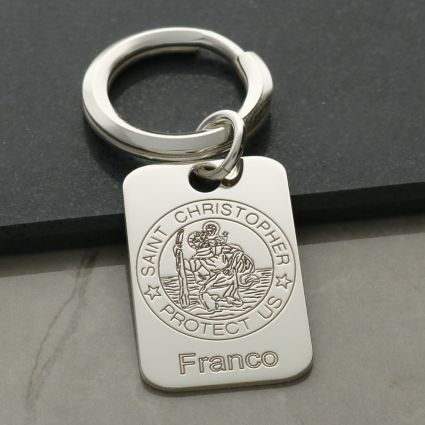 Sterling Silver Engraved St Christopher Keyring