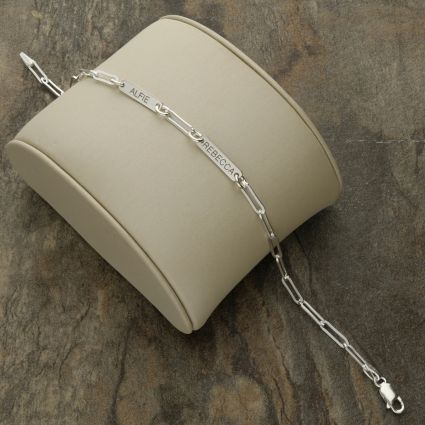 Sterling Silver Personalised Paper Clip Bracelet With Engraved Bar Links