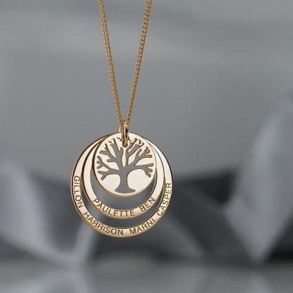 9ct Yellow Gold Plated Tree of Life Two Disc Family Necklace