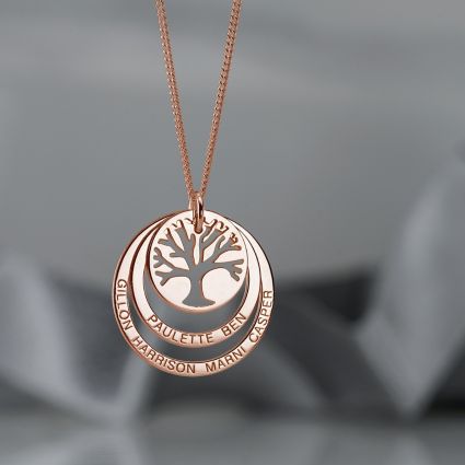 9ct Rose Gold Plated Tree of Life Two Disc Family Necklace