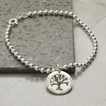 Sterling Silver Engraved Tree Of Life Charm Bracelet or Anklet & Chain Choice