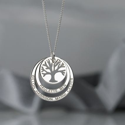 9ct White Gold Tree of Life Two Disc Family Necklace