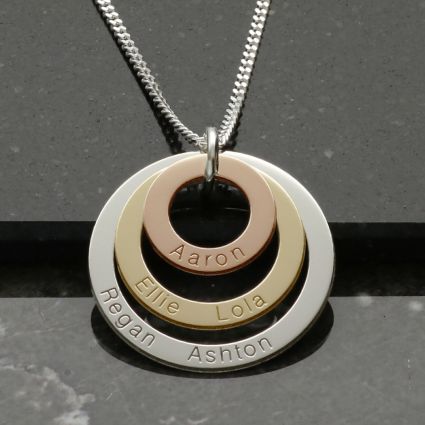 Three Colour 9ct Gold Triple Disc Personalised Family Necklace