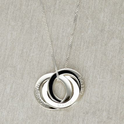 Sterling Silver Triple Russian Ring Family Circle Necklace