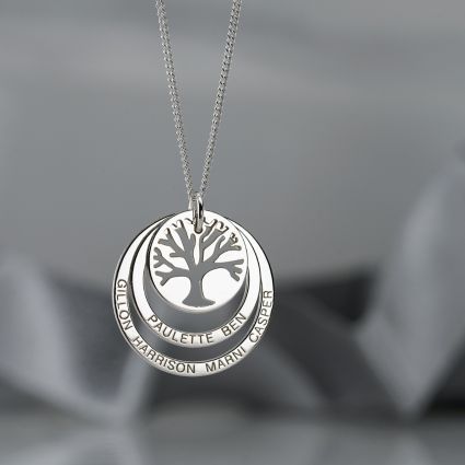 Sterling Silver Tree of Life Two Disc Family Necklace